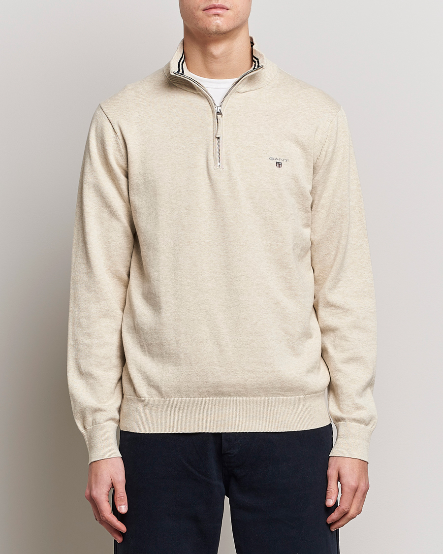 Herr | Tröjor | GANT | Classic Cotton Half Zip Ocra Melange