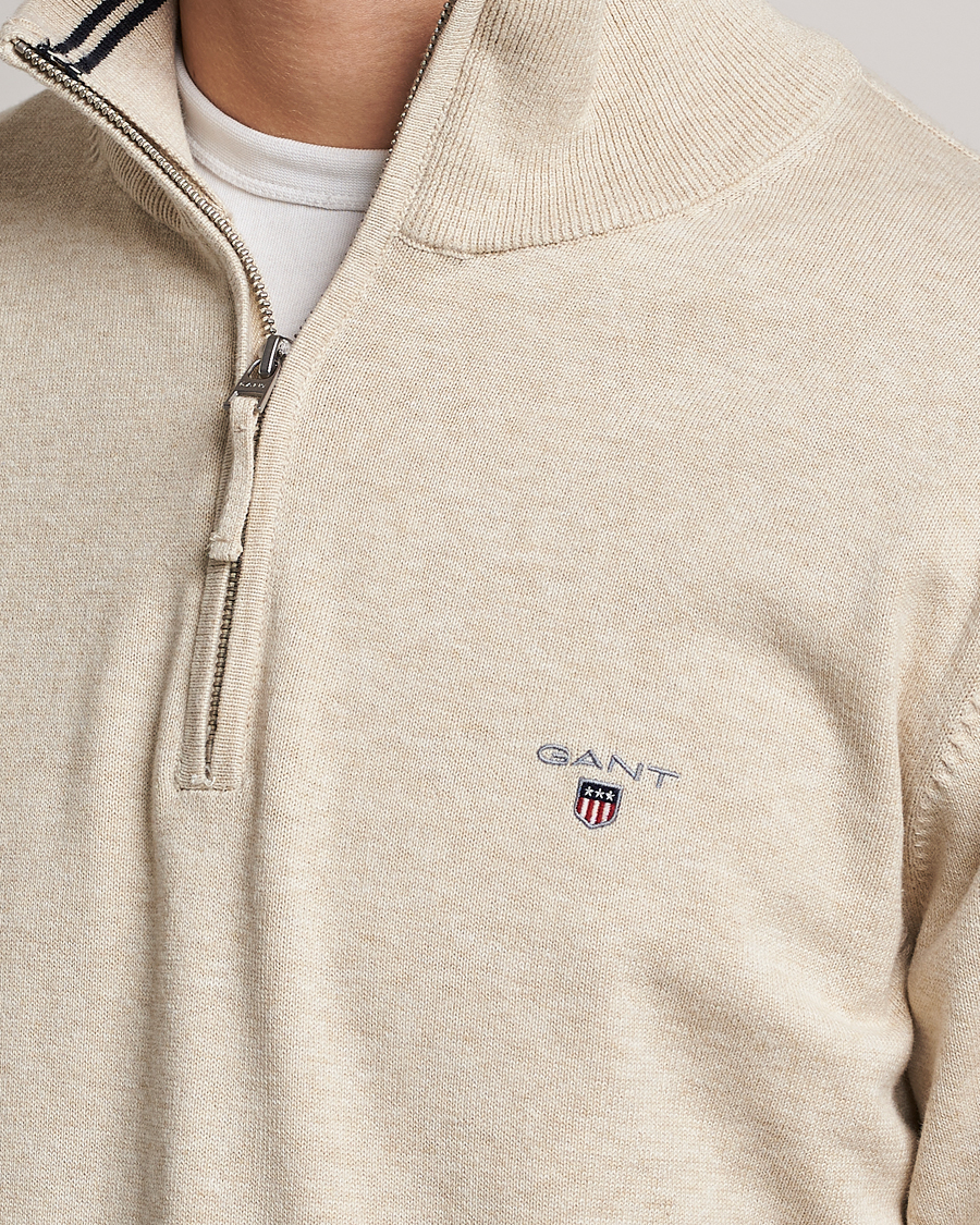 Herr | Tröjor | GANT | Classic Cotton Half Zip Ocra Melange