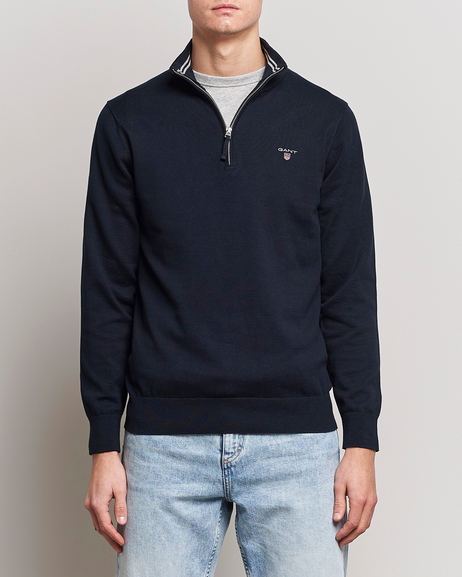 Herr | Tröjor | GANT | Classic Cotton Half-Zip Sweater Evening Blue