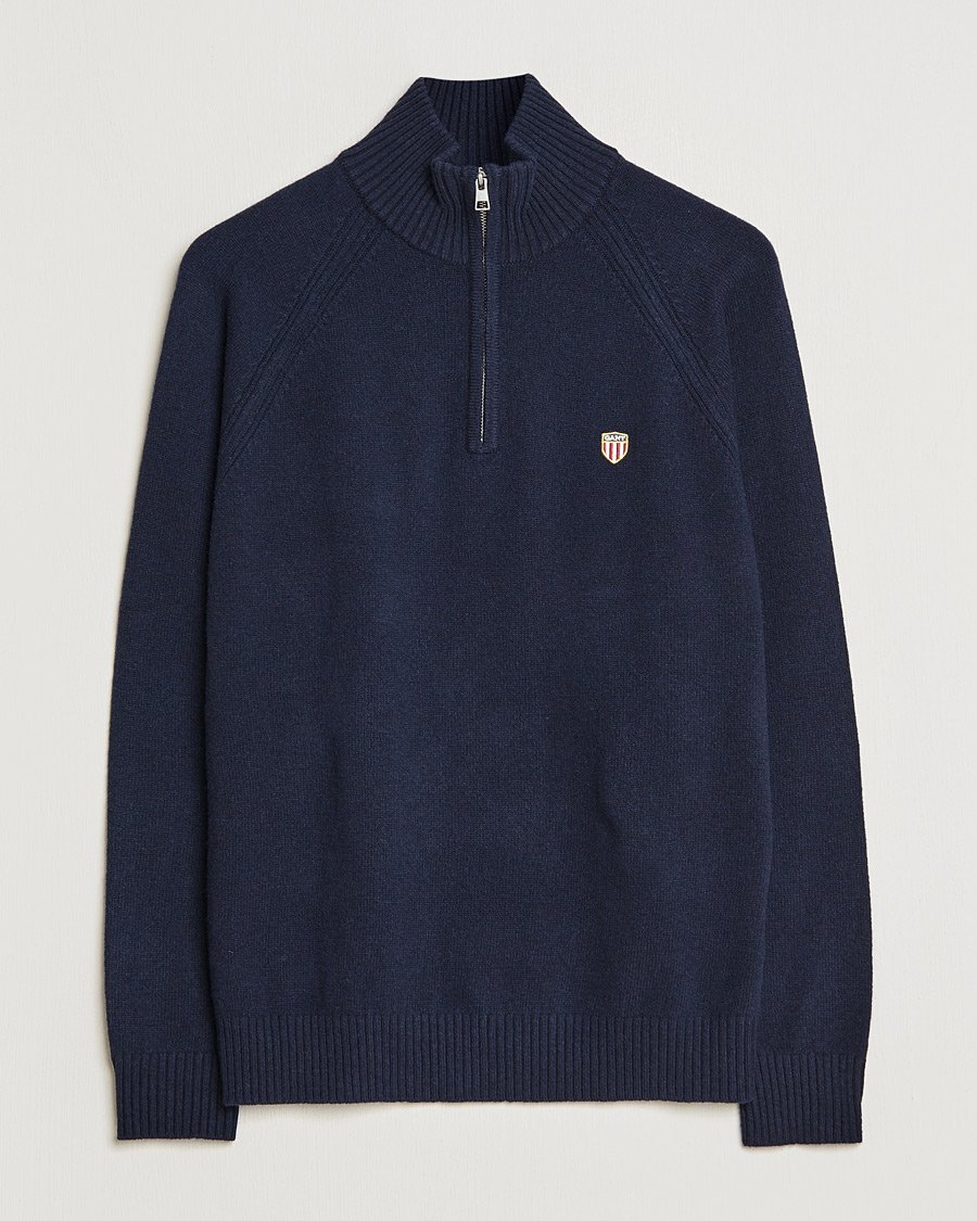 Herr | Tröjor | GANT | Banner Shield Lambswool Half Zip Eavning Blue