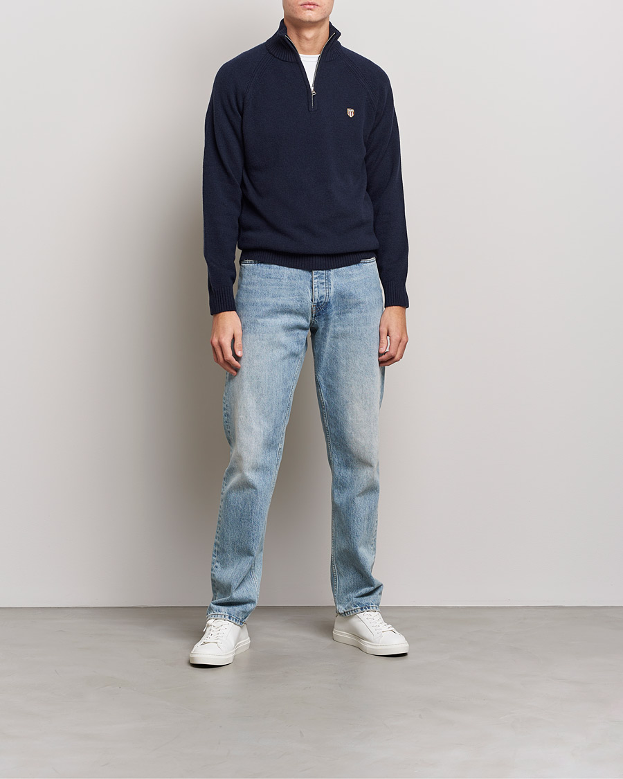 Herr | Tröjor | GANT | Banner Shield Lambswool Half Zip Eavning Blue