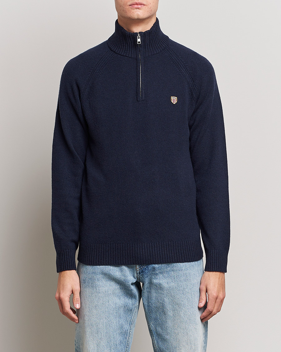 Herr | Tröjor | GANT | Banner Shield Lambswool Half Zip Eavning Blue