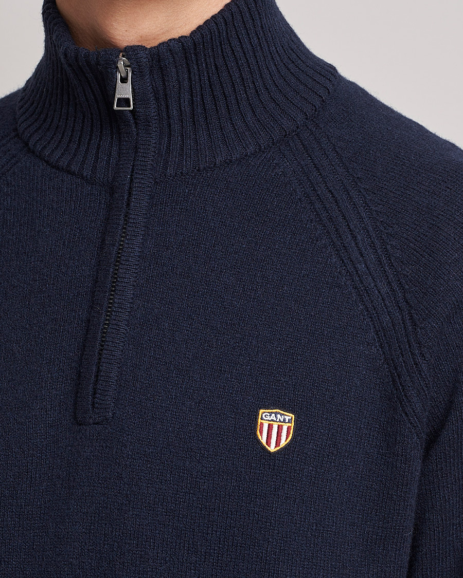 Herr | Tröjor | GANT | Banner Shield Lambswool Half Zip Eavning Blue