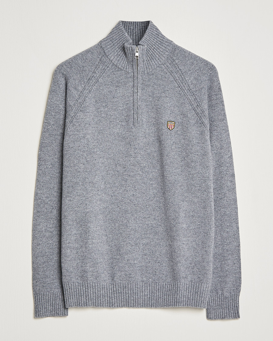 Herr | Tröjor | GANT | Banner Shield Lambswool Half Zip Dark Grey Melange