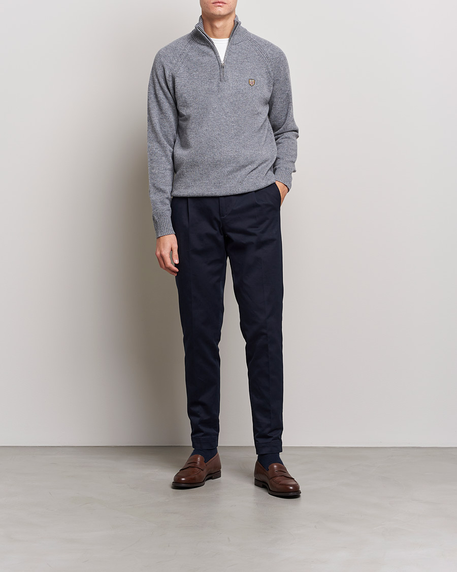 Herr | Tröjor | GANT | Banner Shield Lambswool Half Zip Dark Grey Melange