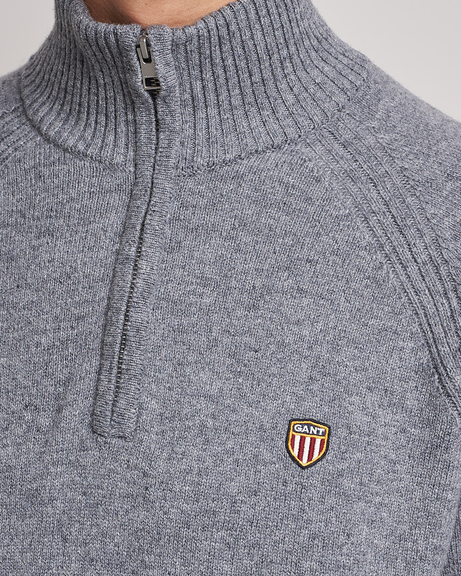 Herr | Tröjor | GANT | Banner Shield Lambswool Half Zip Dark Grey Melange