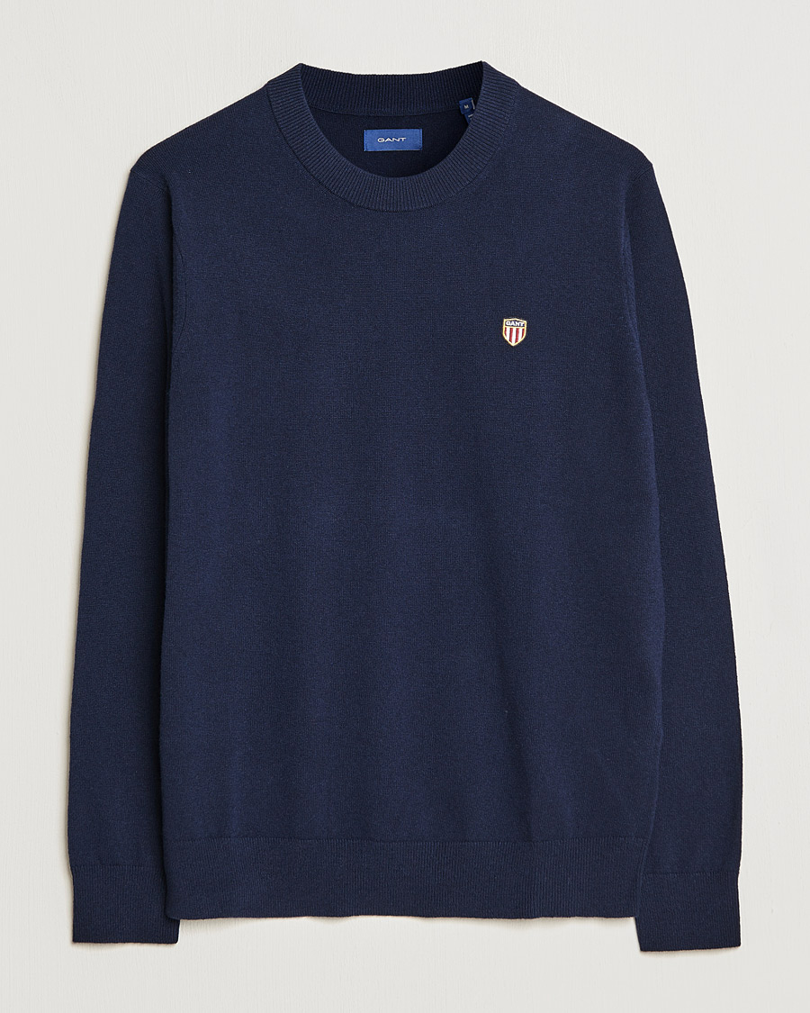 Herr | Tröjor | GANT | Banner Shield Lambswool Crew Neck Eavning Blue