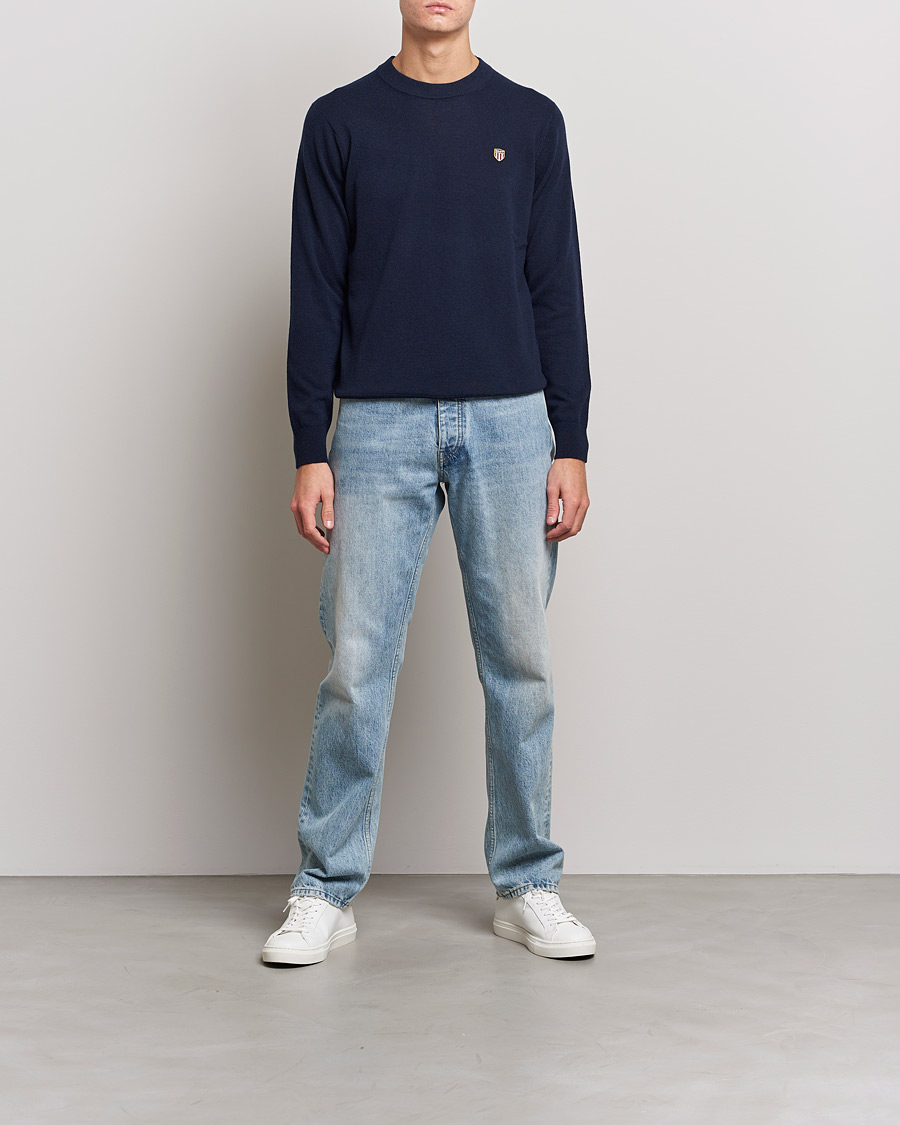 Herr | Tröjor | GANT | Banner Shield Lambswool Crew Neck Eavning Blue