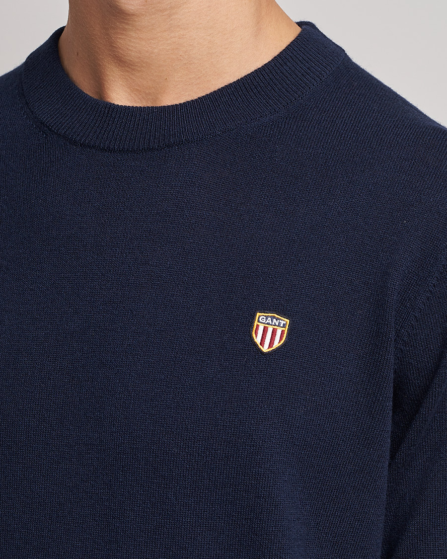 Herr | Tröjor | GANT | Banner Shield Lambswool Crew Neck Eavning Blue