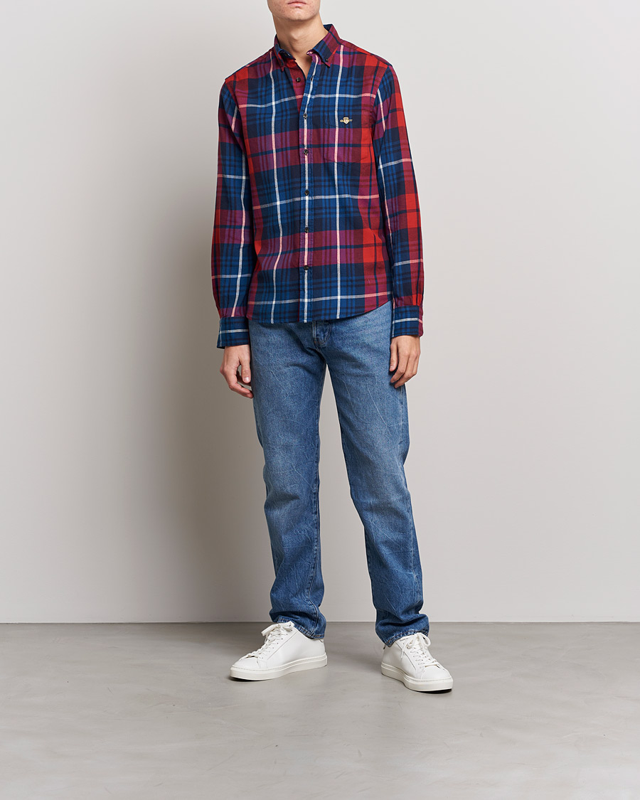 Herr | Skjortor | GANT | Regular Plaid Flannel Shirt Ruby Red