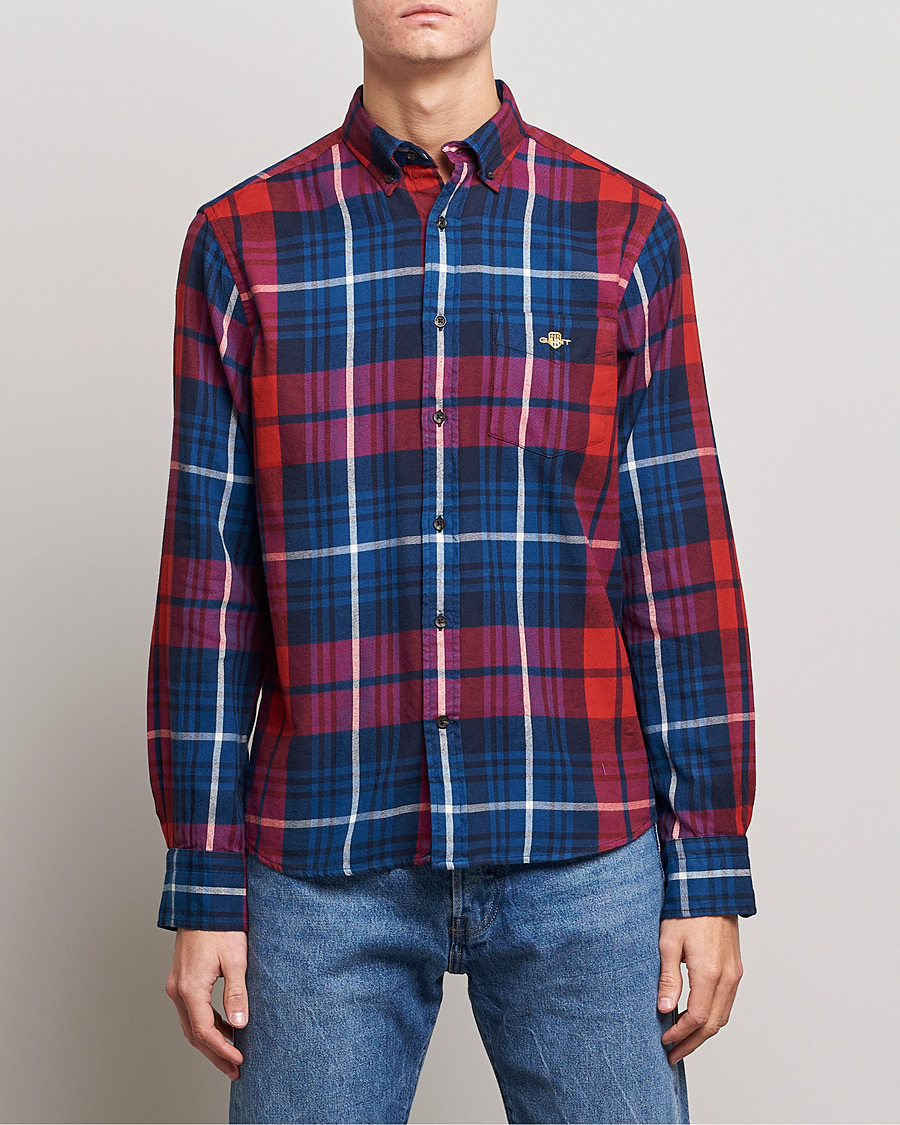 Herr | Skjortor | GANT | Regular Plaid Flannel Shirt Ruby Red
