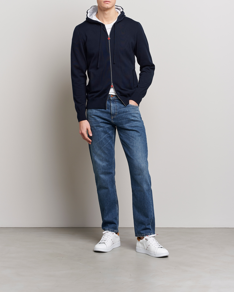 Herr | Tröjor | Kiton | Hooded Zip Sweater Navy