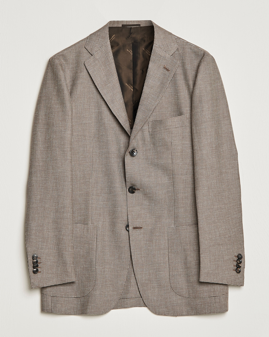 Herr | Kavajer | Kiton | Wool Houndstooth Blazer Beige
