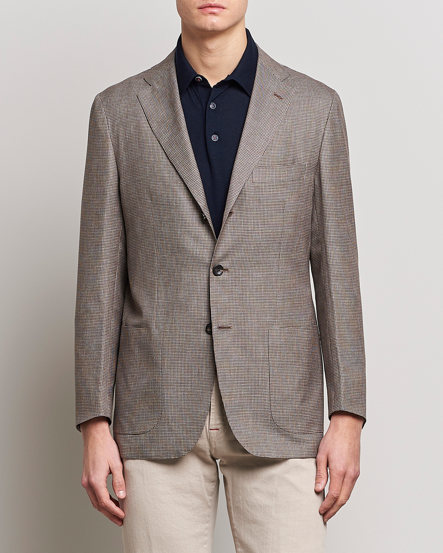 Herr | Kavajer | Kiton | Wool Houndstooth Blazer Beige