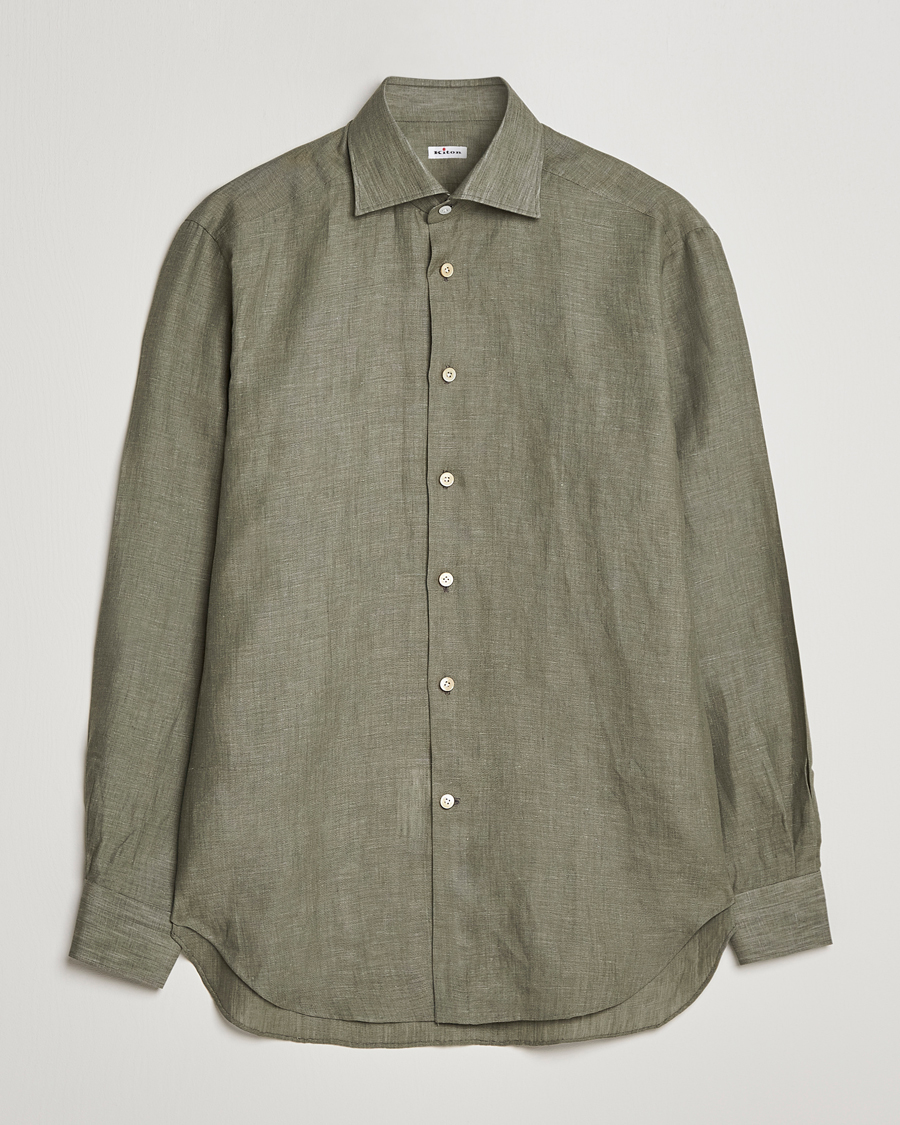 Herr | Skjortor | Kiton | Linen Sport Shirt Olive