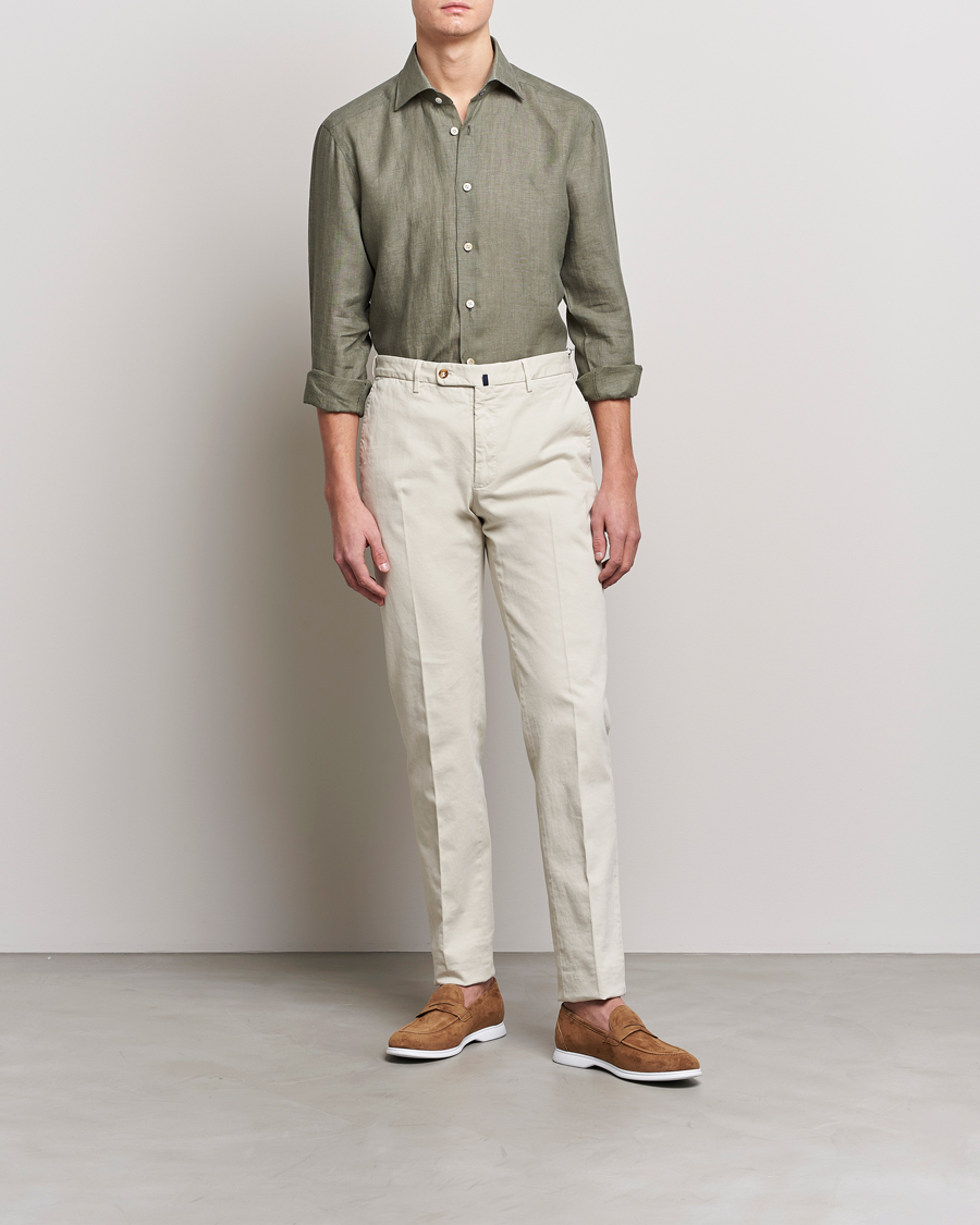 Herr | Skjortor | Kiton | Linen Sport Shirt Olive