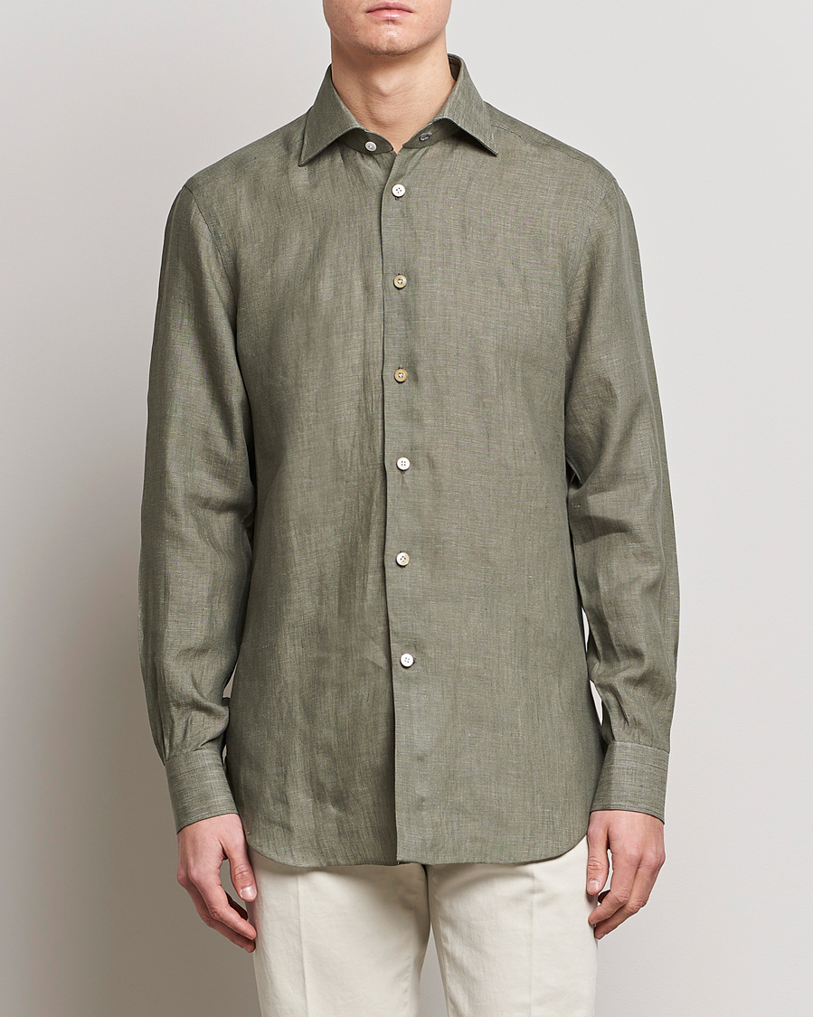 Herr | Skjortor | Kiton | Linen Sport Shirt Olive