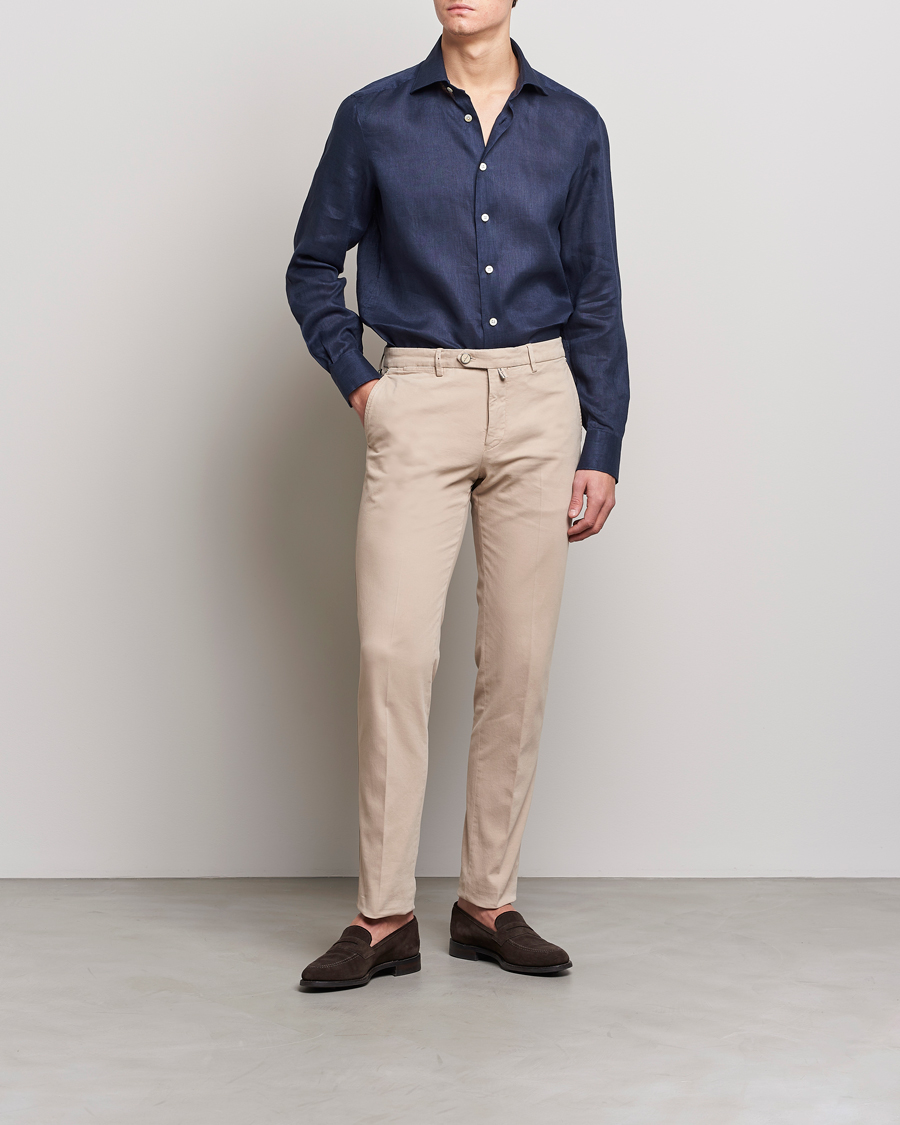 Herr | Skjortor | Kiton | Linen Sport Shirt Navy
