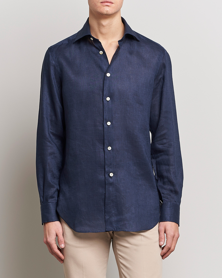 Calvin Klein Slim Fit Linen Shirt Blue hos CareOfCarl.se