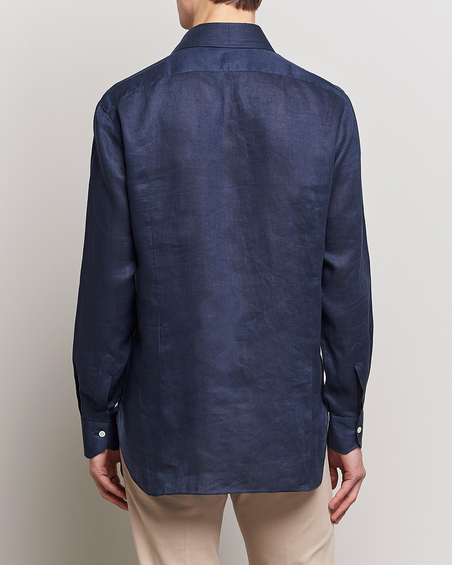 Herr | Skjortor | Kiton | Linen Sport Shirt Navy