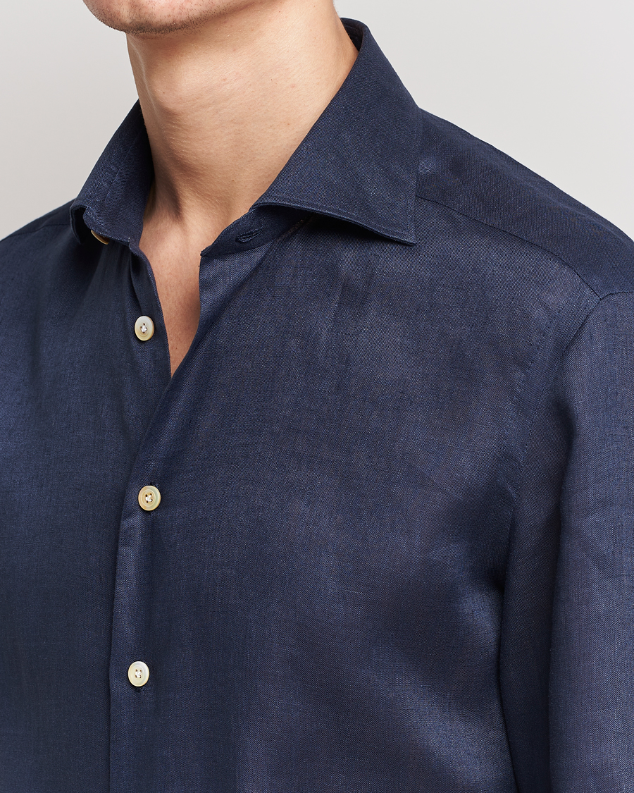 Herr | Skjortor | Kiton | Linen Sport Shirt Navy