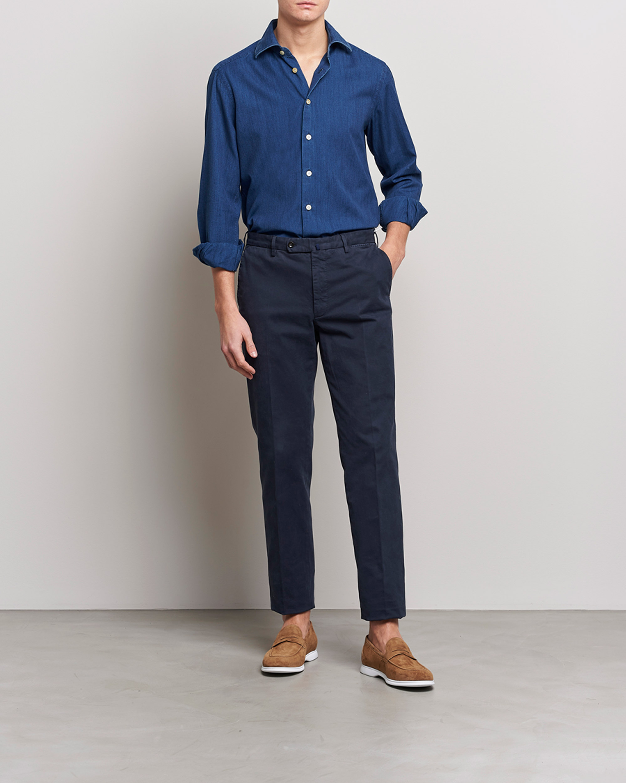 Herr | Skjortor | Kiton | Denim Sport Shirt Indigo Blue