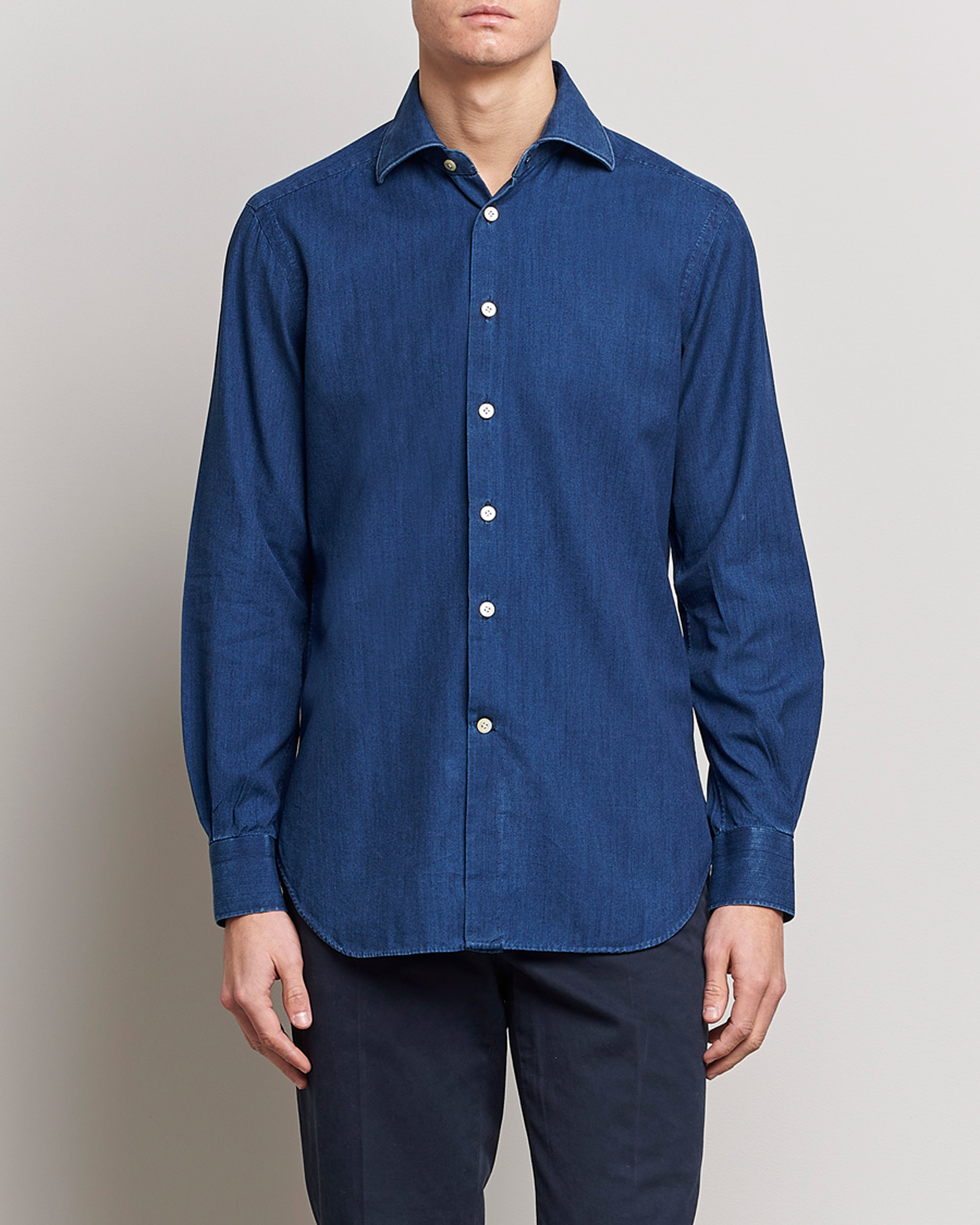 Herr | Jeansskjortor | Kiton | Denim Sport Shirt Indigo Blue