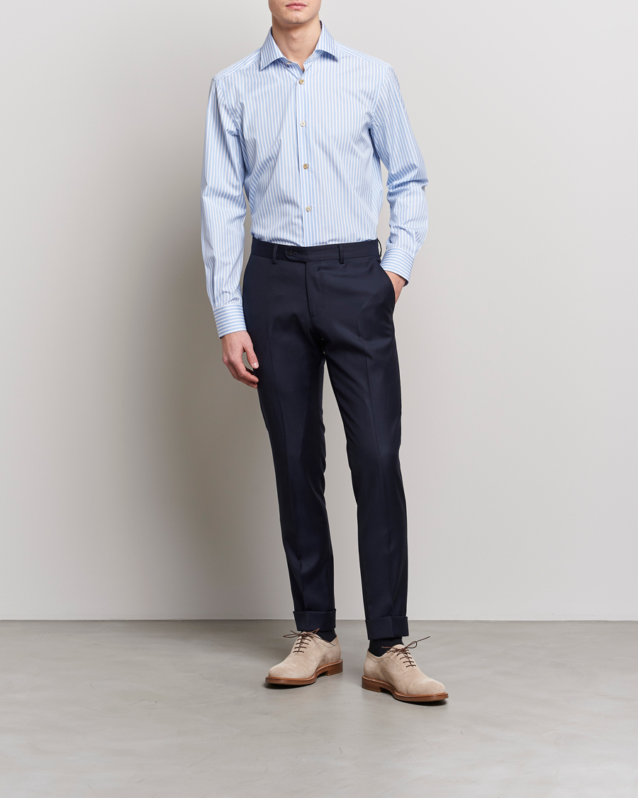 Herr | Skjortor | Kiton | Slim Fit Striped Dress Shirt Light Blue