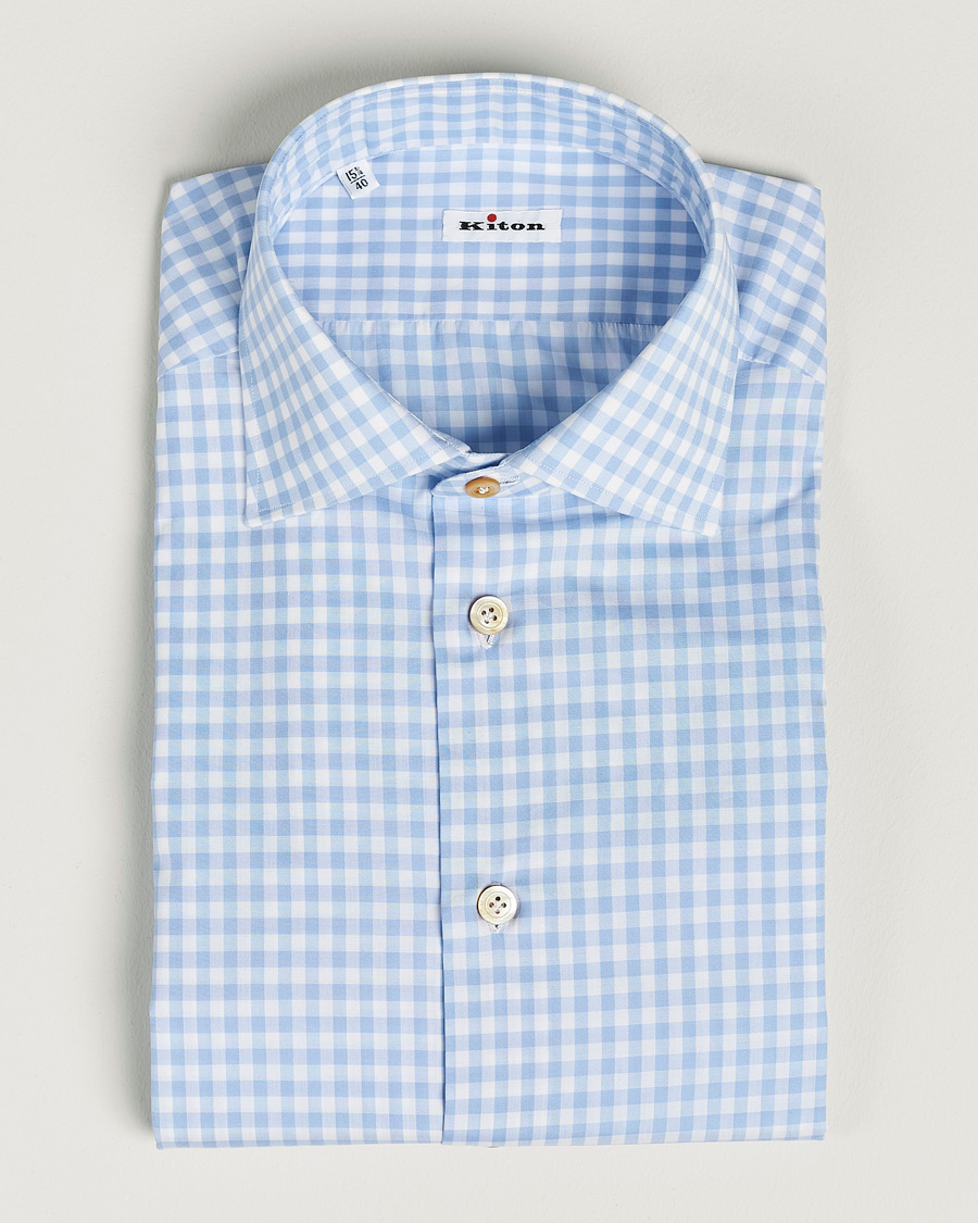Herr | Skjortor | Kiton | Slim Fit Checked Dress Shirt Light Blue
