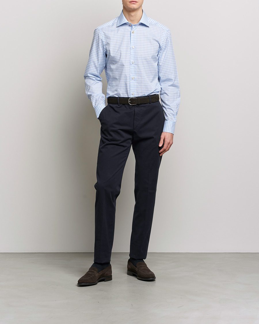 Herr | Skjortor | Kiton | Slim Fit Checked Dress Shirt Light Blue