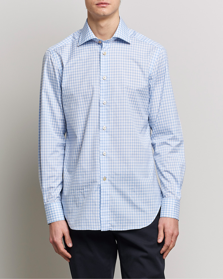 Herr | Skjortor | Kiton | Slim Fit Checked Dress Shirt Light Blue