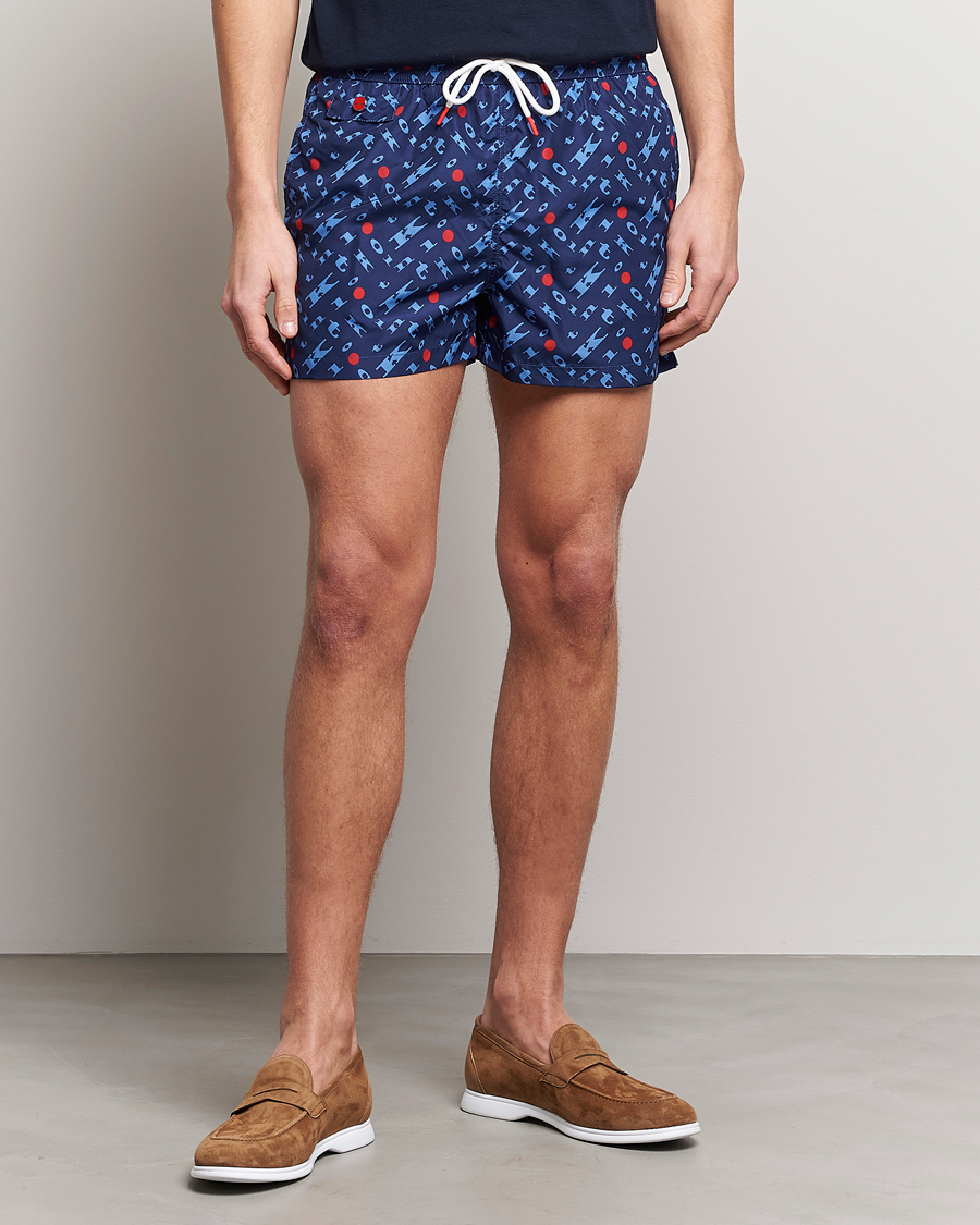 Herr | Badbyxor | Kiton | Printed Swim Trunks Navy