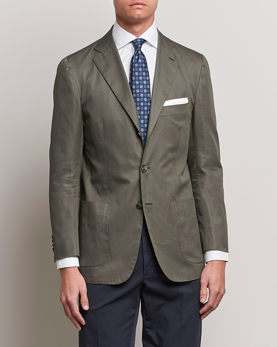 Herr | Kavajer | Kiton | Sea Island Cotton Blazer Olive Green