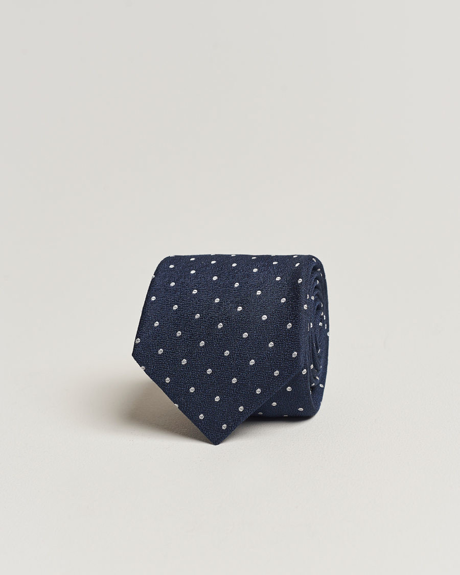 Herr | Kiton Dotted Silk/Linen Tie Navy | Kiton | Dotted Silk/Linen Tie Navy