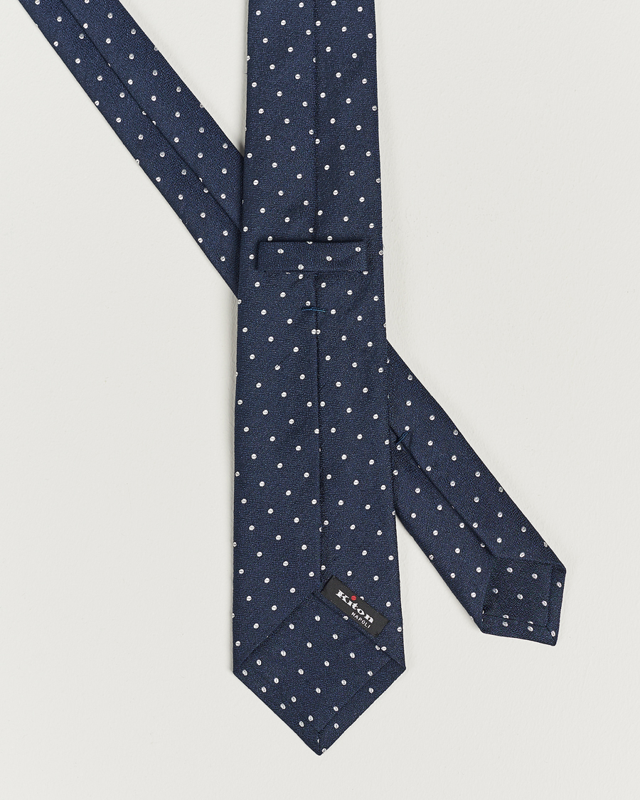 Herr | Kiton Dotted Silk/Linen Tie Navy | Kiton | Dotted Silk/Linen Tie Navy