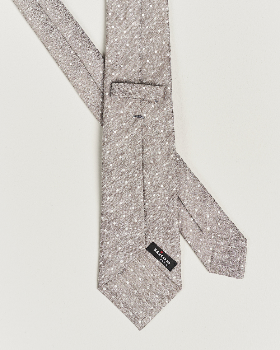 Herr | Kiton | Kiton | Dotted Silk/Linen Tie Beige
