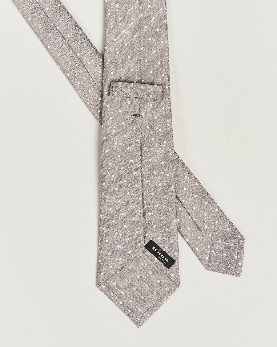 Herr | Kiton Dotted Silk/Linen Tie Beige | Kiton | Dotted Silk/Linen Tie Beige