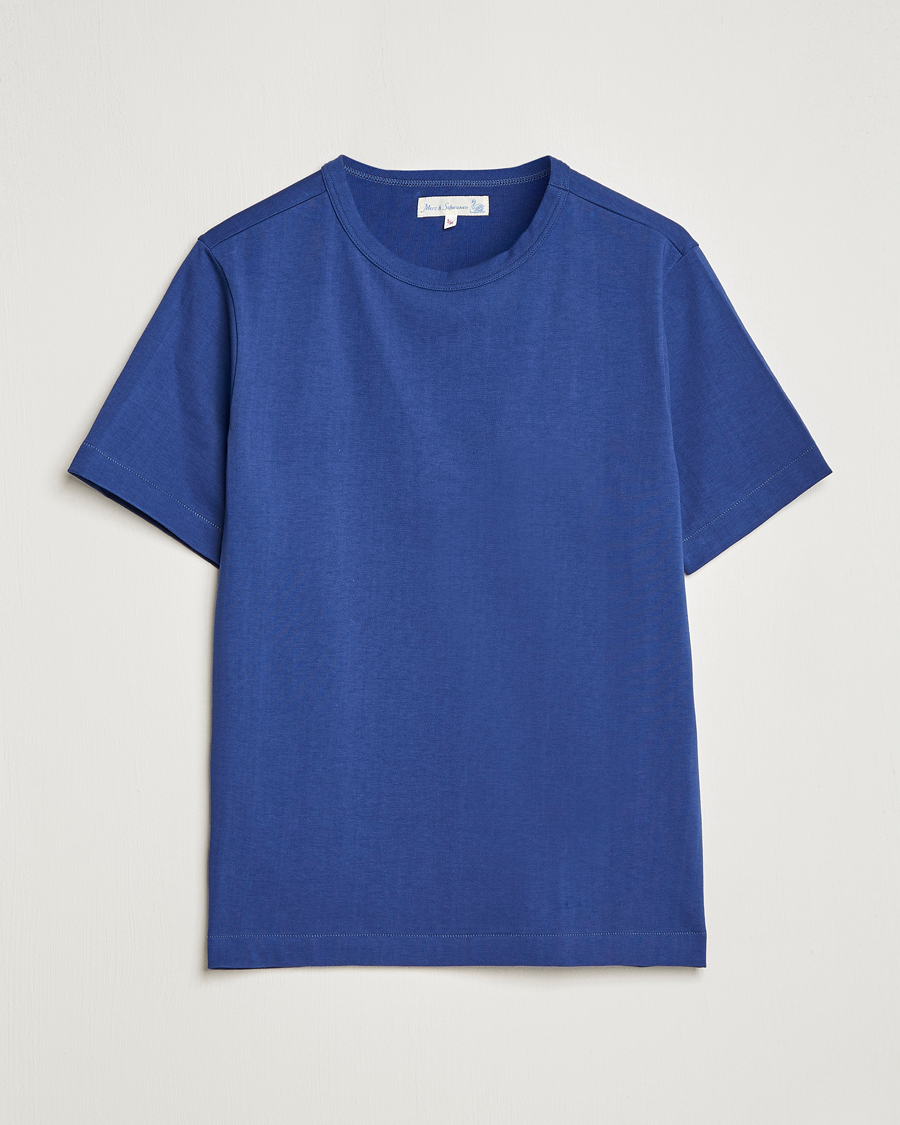 Herr | T-Shirts | Merz b. Schwanen | Relaxed Loopwheeled Sturdy T-Shirt Pacific Blue