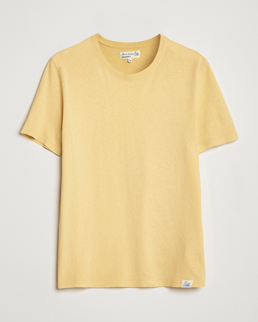 Herr | T-Shirts | Merz b. Schwanen | Organic Cotton Washed Crew Neck T-Shirt Yellow