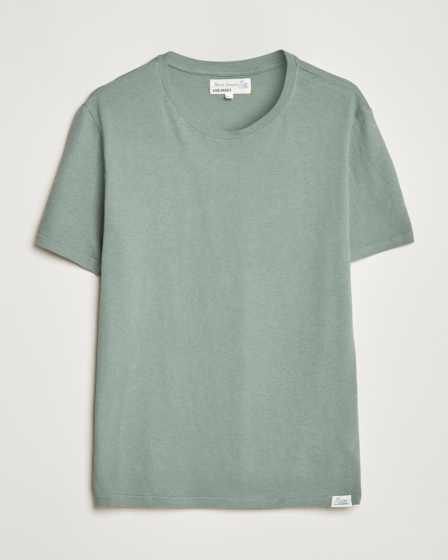 Herr | T-Shirts | Merz b. Schwanen | Organic Cotton Washed Crew Neck T-Shirt Green Stone