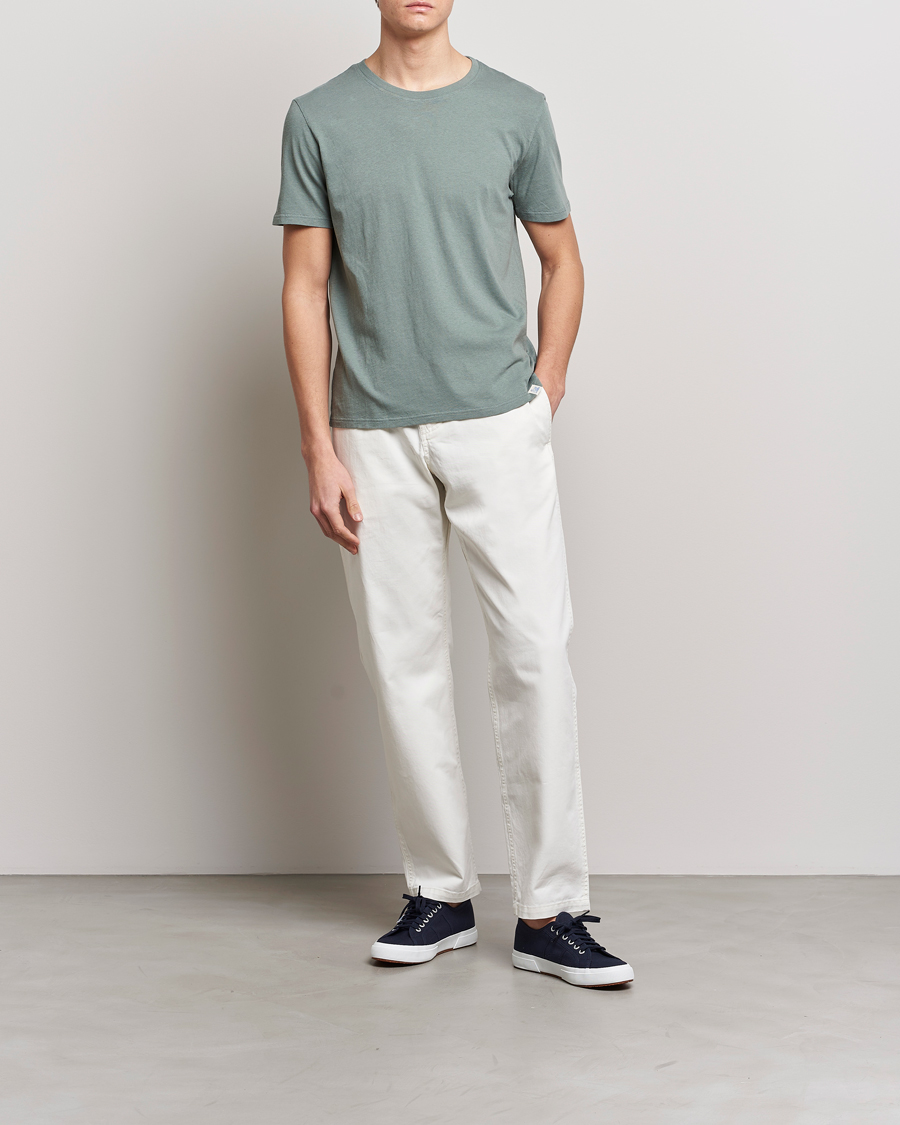 Herr | T-Shirts | Merz b. Schwanen | Organic Cotton Washed Crew Neck T-Shirt Green Stone