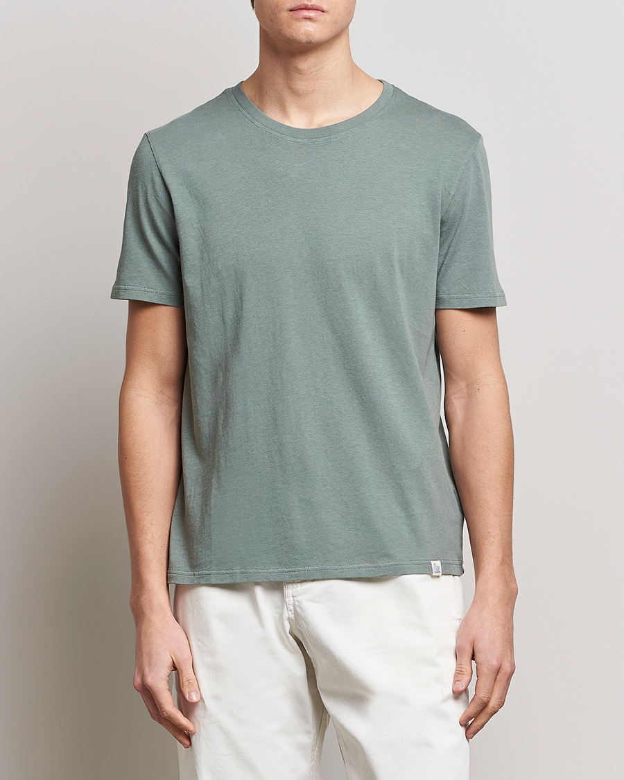 Herr | T-Shirts | Merz b. Schwanen | Organic Cotton Washed Crew Neck T-Shirt Green Stone