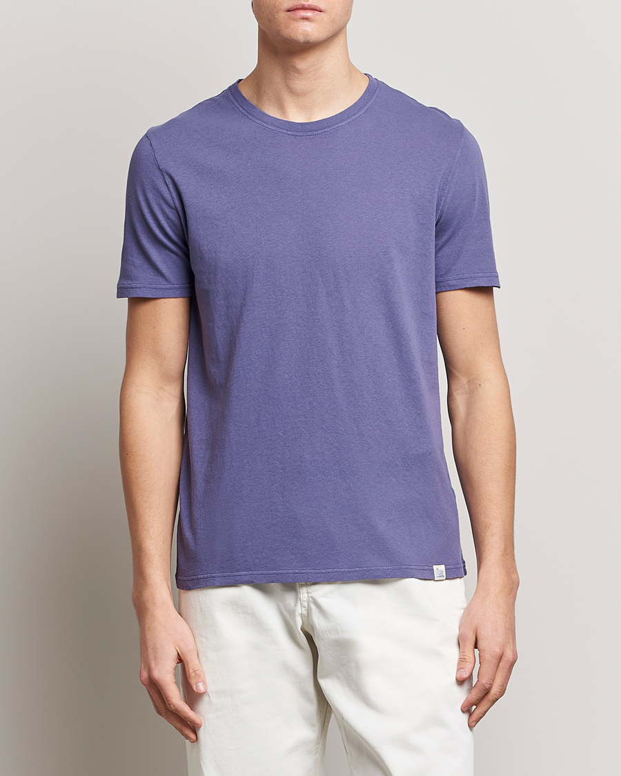 Herr | T-Shirts | Merz b. Schwanen | Organic Cotton Washed Crew Neck T-Shirt Purple