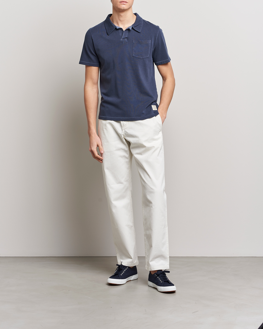 Herr | Pikéer | Merz b. Schwanen | Organic Cotton Washed Polo Denim Blue