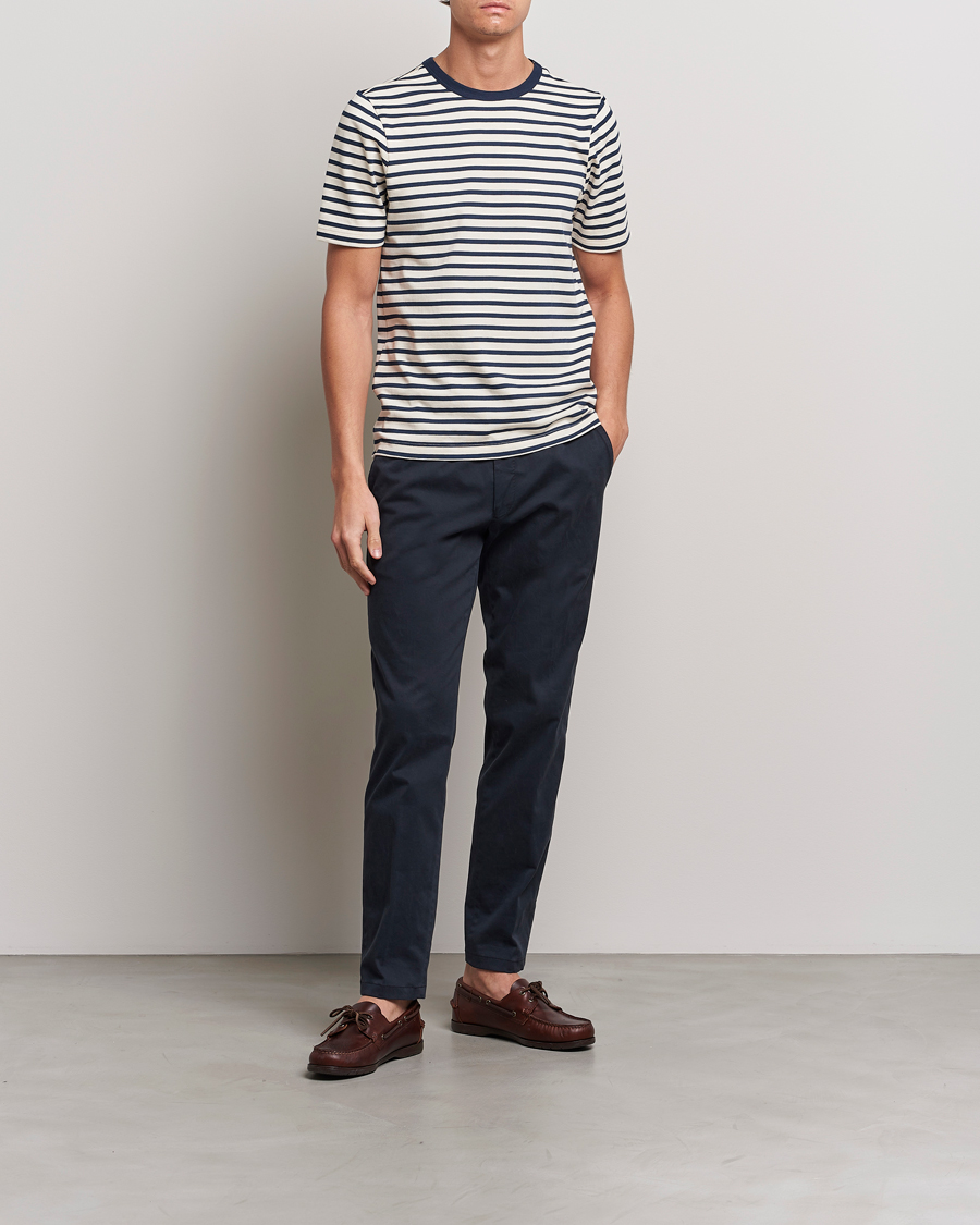 Herr | T-Shirts | Merz b. Schwanen | Relaxed Fit Striped Sturdy T-Shirt Ink/Nature