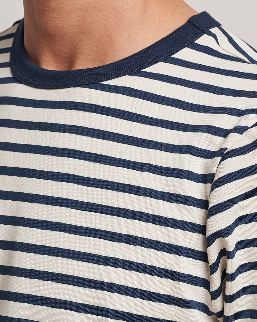 Herr | T-Shirts | Merz b. Schwanen | Relaxed Fit Striped Sturdy T-Shirt Ink/Nature