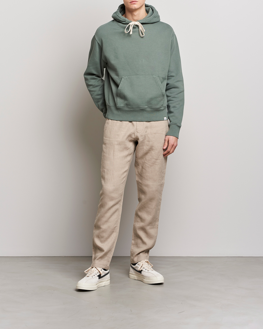Herr | Tröjor | Merz b. Schwanen | Organic Cotton Washed Hoodie Green Stone