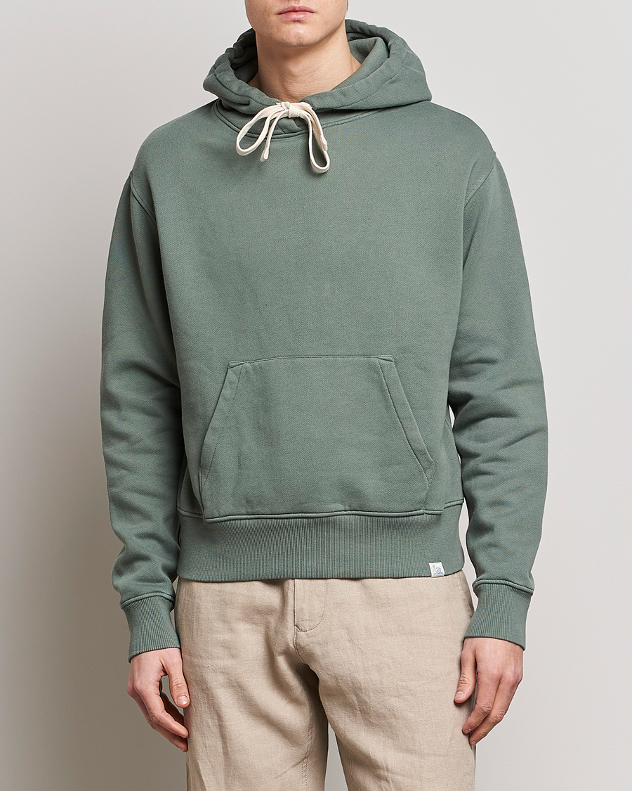Herr | Tröjor | Merz b. Schwanen | Organic Cotton Washed Hoodie Green Stone