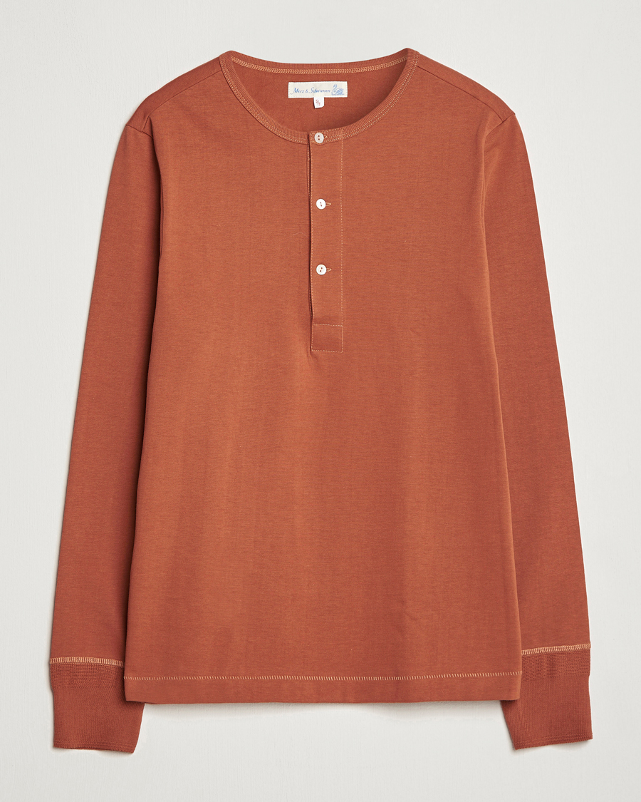 Herr | Tröjor | Merz b. Schwanen | Classic Organic Cotton Henley Sweater Sierra Red