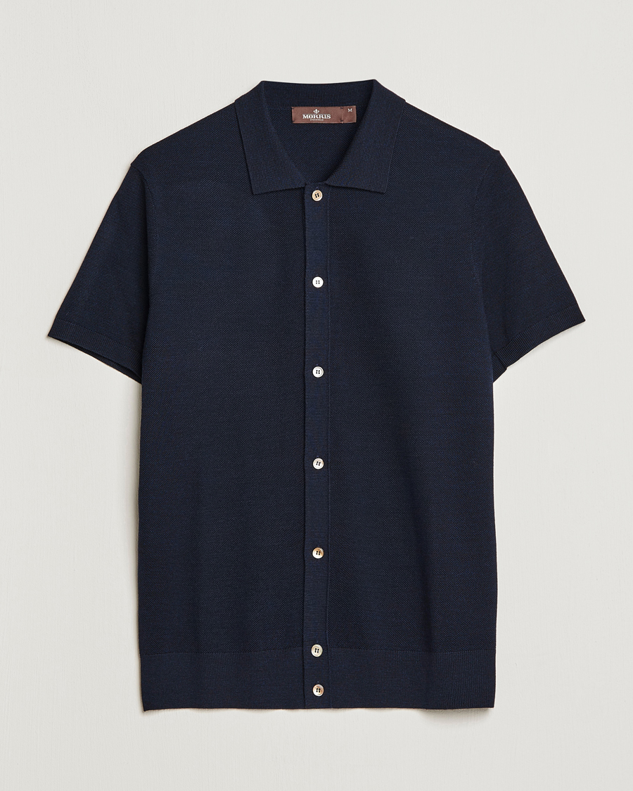 Herr | Pikéer | Morris Heritage | Alberto Knitted Short Sleeve Knitted Shirt Navy